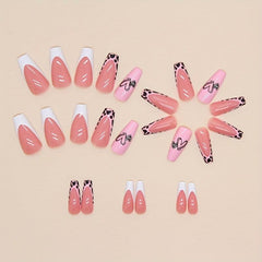 24pcs Cow Print False Nails with Heart Glossy Square Full Cover for Women