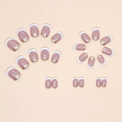 24pcs Golden Glitter French Tip Press On Nails Short Square False Nails
