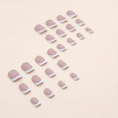 24pcs Golden Glitter French Tip Press On Nails Short Square False Nails