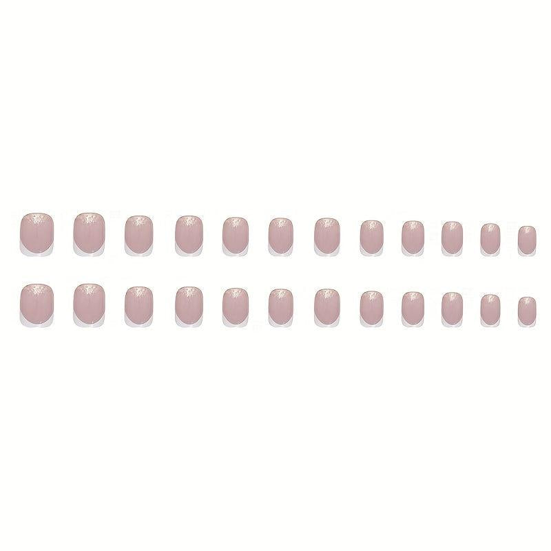 24pcs Golden Glitter French Tip Press On Nails Short Square False Nails