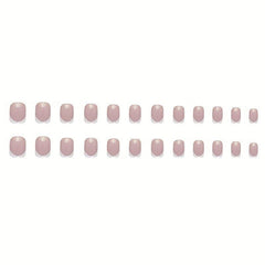 24pcs Golden Glitter French Tip Press On Nails Short Square False Nails