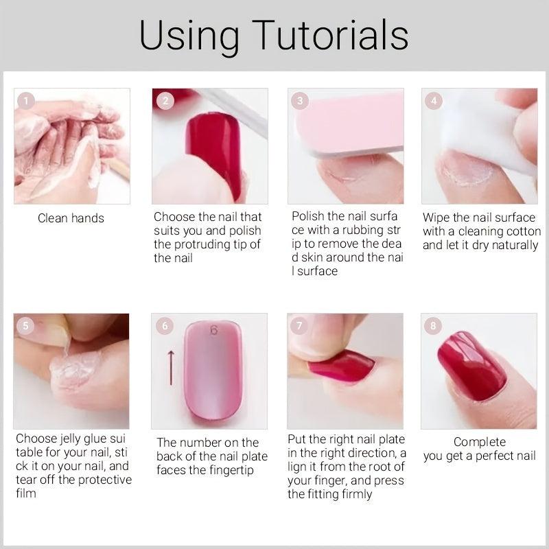 24 pcs Short Acrylic Stick On Nails with Adhesive Tape for Women and Girls
