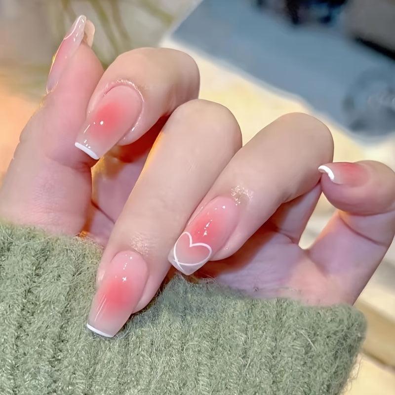 24 pcs Short Acrylic Stick On Nails with Adhesive Tape for Women and Girls