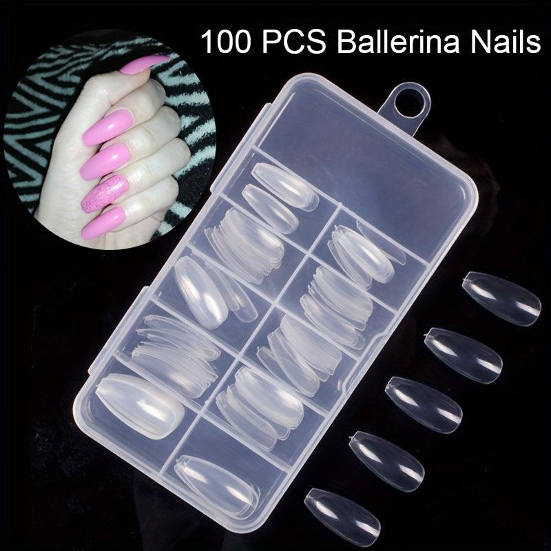 100 pcs Clear Ballet Nail Tips Long Coffin Press On Nails