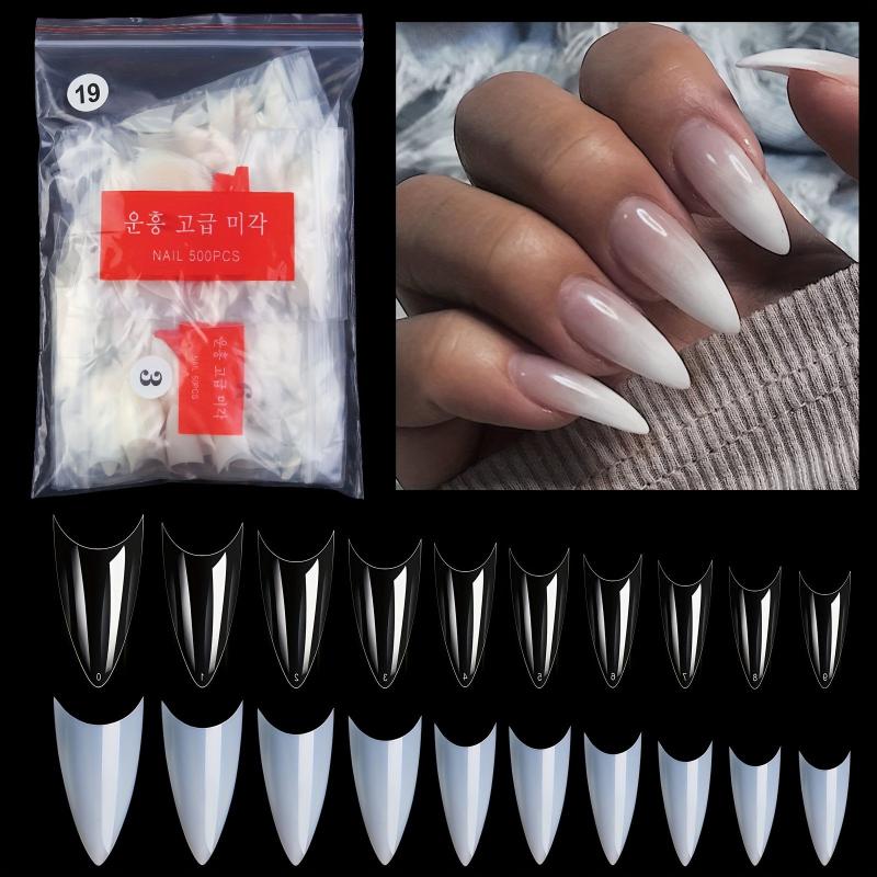 500pcs Soft Gel Nail Tips Natural Clear Acrylic Nail Tips Medium Stiletto Shaped