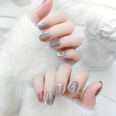 24pcs Glitter Cat Eye Press On Nails Short Full Cover Tips