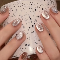 24pcs Glitter Cat Eye Press On Nails Short Full Cover Tips
