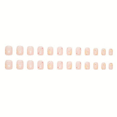 24 pcs Sparkling Stars Press On Nails Yellow Pink Colorful Acrylic Nails Set