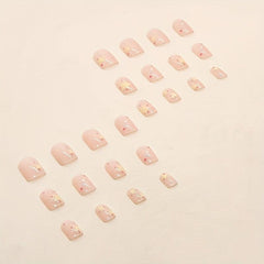24 pcs Sparkling Stars Press On Nails Yellow Pink Colorful Acrylic Nails Set