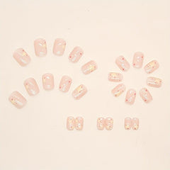24 pcs Sparkling Stars Press On Nails Yellow Pink Colorful Acrylic Nails Set
