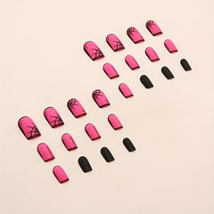 Matte Red Press On Nails with Spider Web Designs