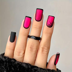 Matte Red Press On Nails with Spider Web Designs