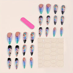 24pcs Pisces Press On Nails with Rhinestones Extra Long Stiletto False Nails