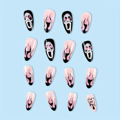 24pcs Halloween Pink Press On Nails with Ghost Flame Heart Almond False Nails