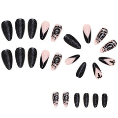 24pcs Glossy Rose Stiletto Press On Nails with Rhinestone