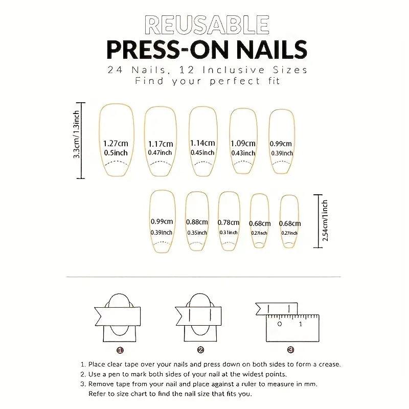 24pcs Glossy Rose Stiletto Press On Nails with Rhinestone