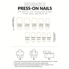 24pcs Glossy Rose Stiletto Press On Nails with Rhinestone