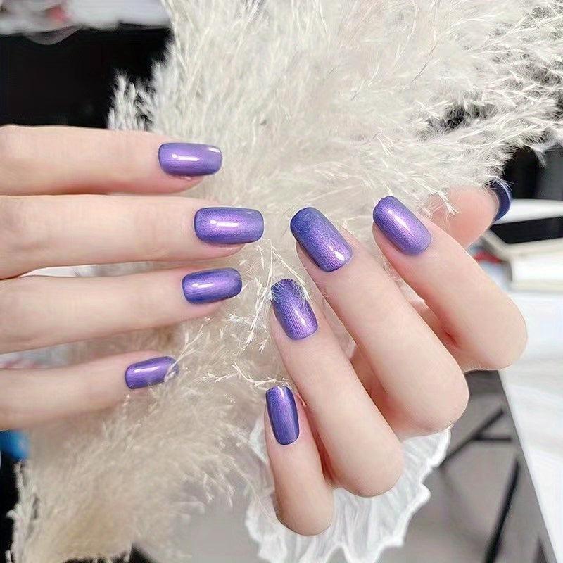 24pcs Glitter Cat Eye Press On Nails Full Coverage Gradient