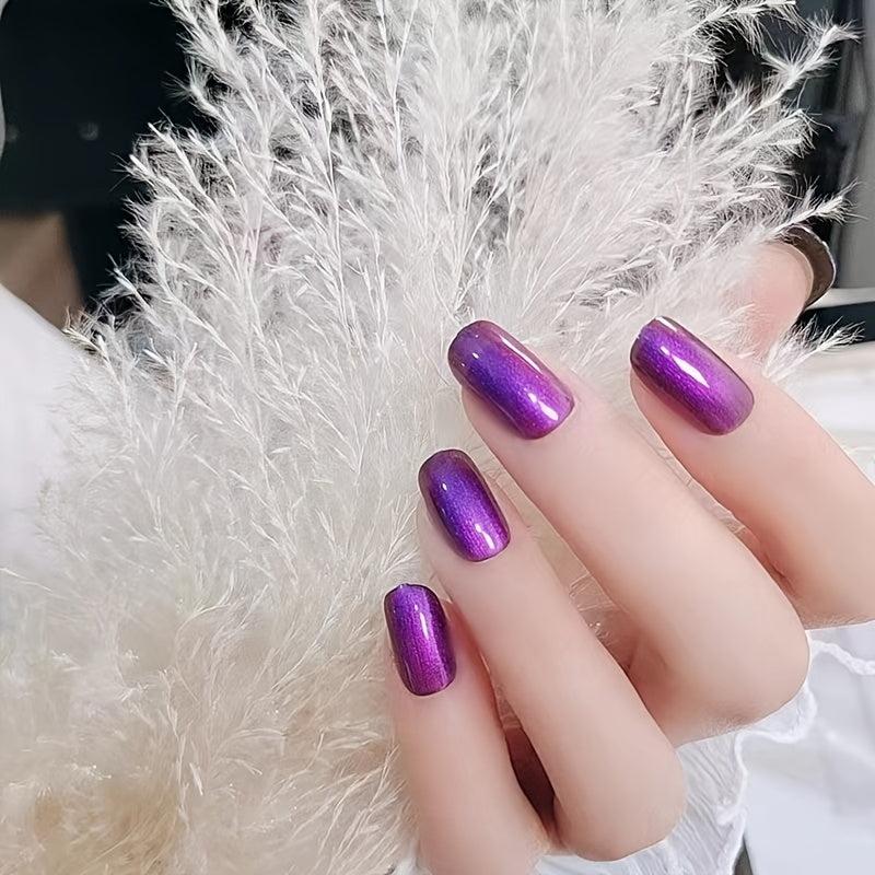 24pcs Glitter Cat Eye Press On Nails Full Coverage Gradient