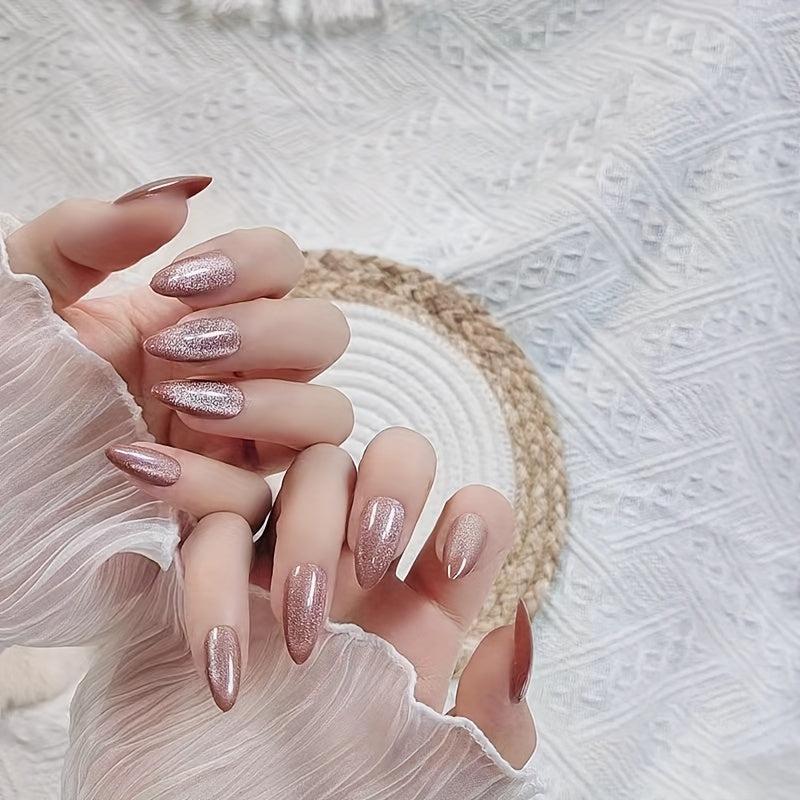 24pcs Glitter Cat Eye Press On Nails Full Coverage Gradient