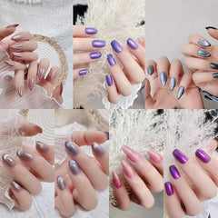 24pcs Glitter Cat Eye Press On Nails Full Coverage Gradient