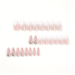 Pink Square Glitter Rhinestone Press On Nails for Women and Girls