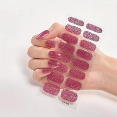 16pcs Glitter Nail Wraps Solid Polish Stickers