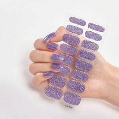 16pcs Glitter Nail Wraps Solid Polish Stickers