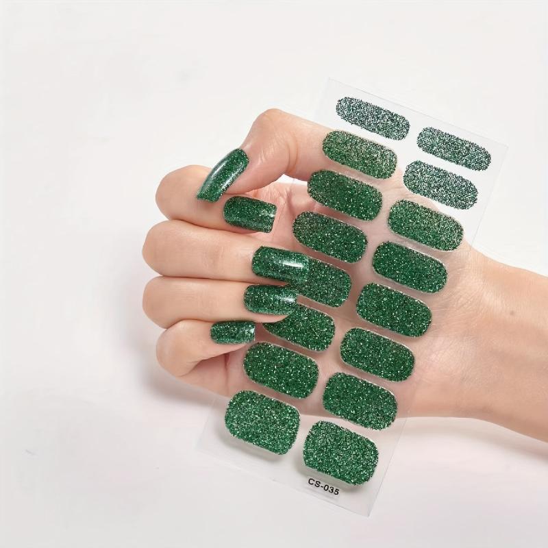 16pcs Glitter Nail Wraps Solid Polish Stickers