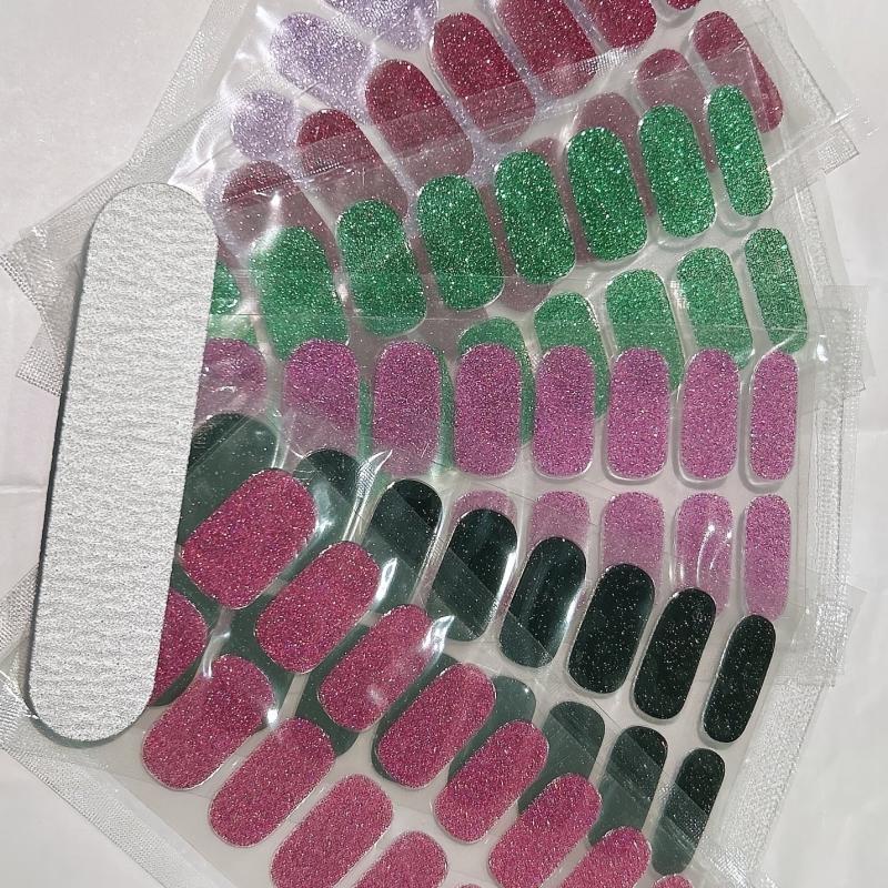 16pcs Glitter Nail Wraps Solid Polish Stickers