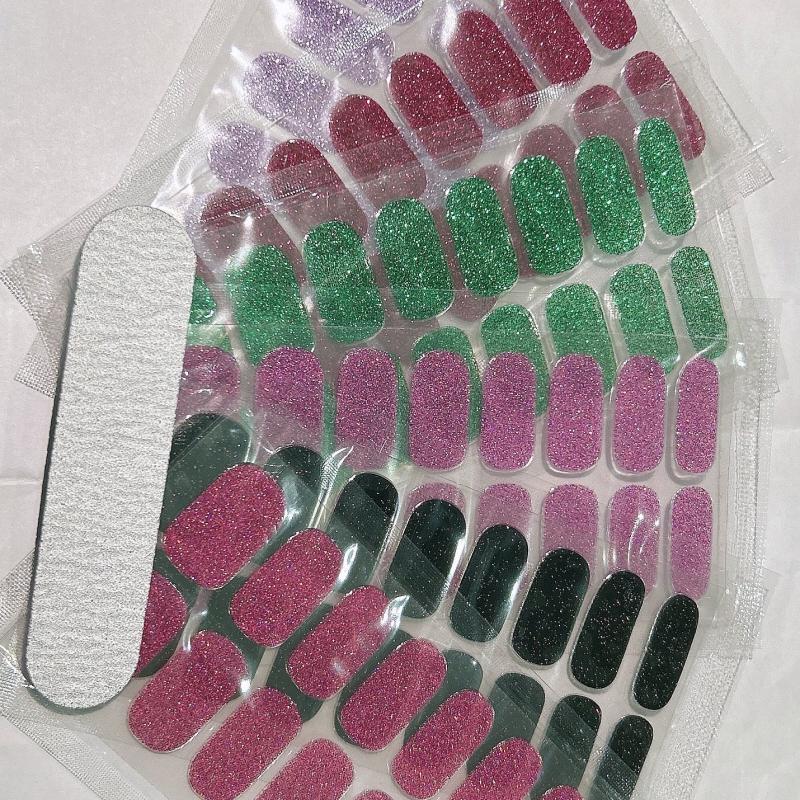 16pcs Glitter Nail Wraps Solid Polish Stickers