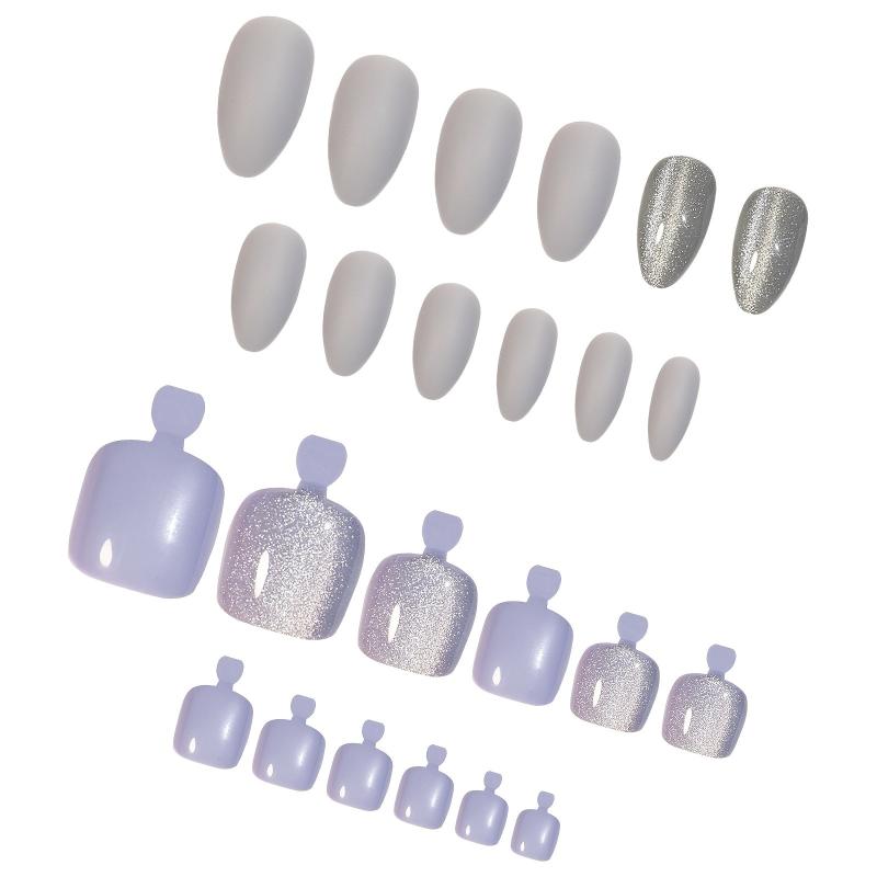 48pcs Silver Glitter Press On Nails French Tips Full Cover False Nails 48 Styles