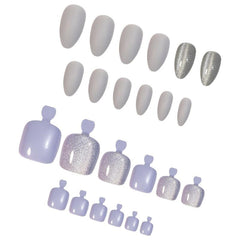 48pcs Silver Glitter Press On Nails French Tips Full Cover False Nails 48 Styles