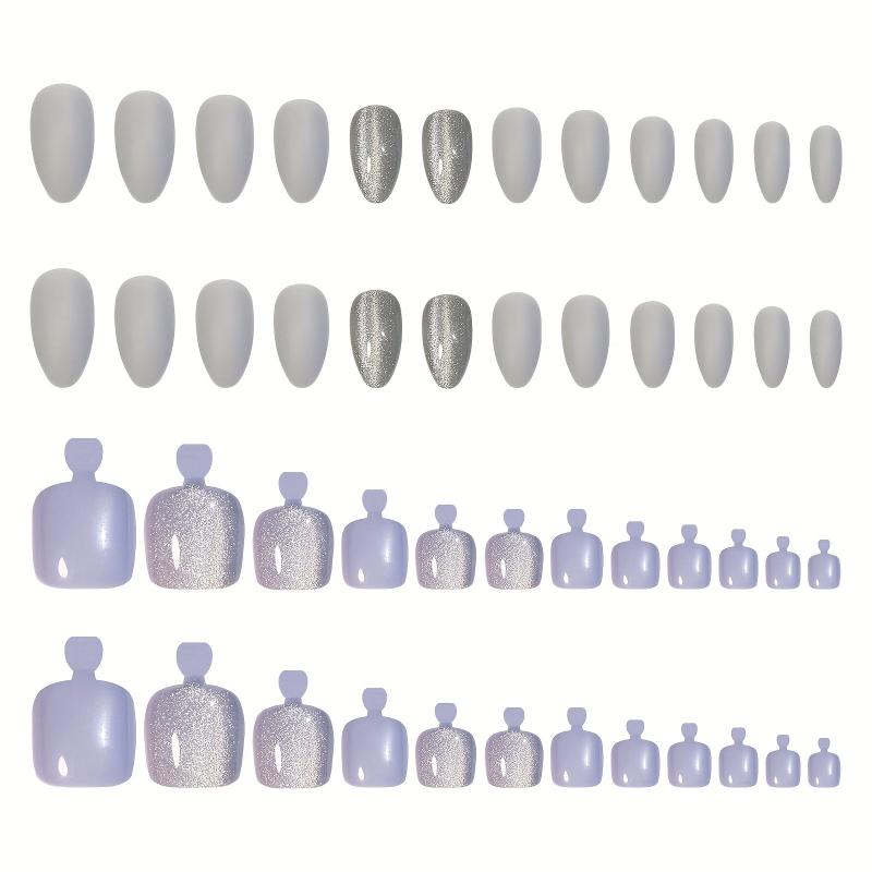 48pcs Silver Glitter Press On Nails French Tips Full Cover False Nails 48 Styles