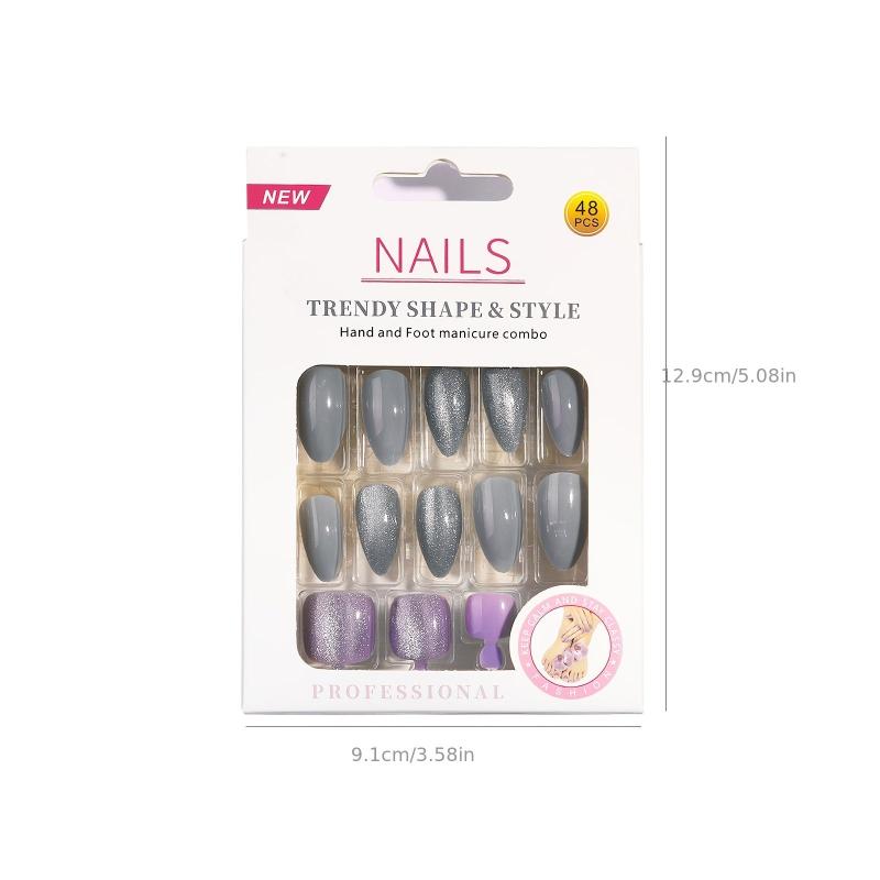 48pcs Silver Glitter Press On Nails French Tips Full Cover False Nails 48 Styles