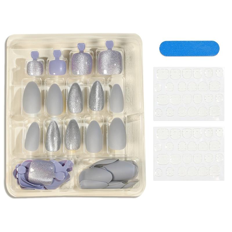 48pcs Silver Glitter Press On Nails French Tips Full Cover False Nails 48 Styles