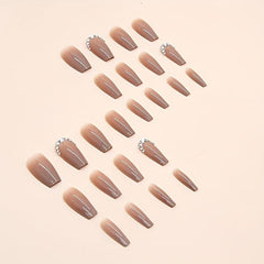 24pcs Caramel Brown Gradient Press On Nails with Rhinestone Full Cover