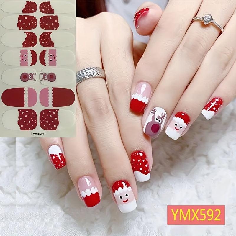 2 Sheets Christmas Nail Stickers Full Nail Wraps Adhesive Nail Polish Stickers