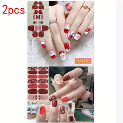 2 Sheets Christmas Nail Stickers Full Nail Wraps Adhesive Nail Polish Stickers