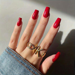 24pcs Glossy Press On Nails Full Cover Medium Square False Nails for Women