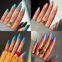 24pcs Glossy Press On Nails Full Cover Medium Square False Nails for Women
