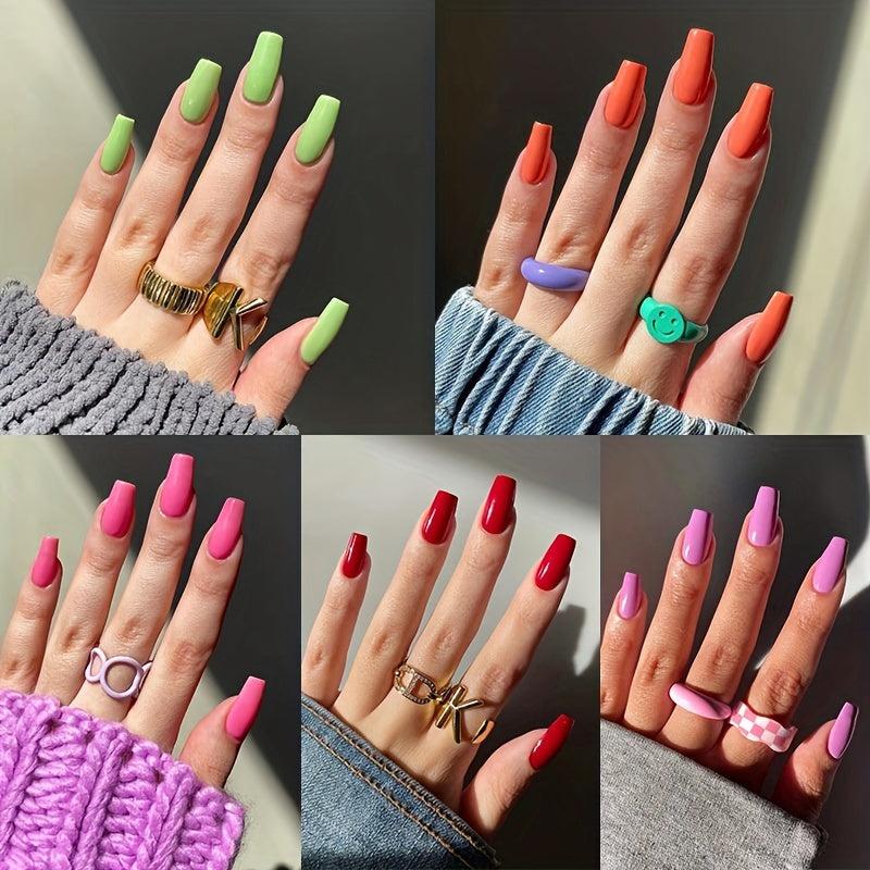 24pcs Glossy Press On Nails Full Cover Medium Square False Nails for Women
