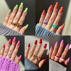 24pcs Glossy Press On Nails Full Cover Medium Square False Nails for Women