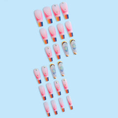 Rainbow Matte Coffin Press On Nails with Rhinestones