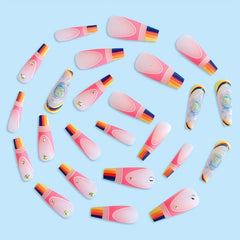 Rainbow Matte Coffin Press On Nails with Rhinestones