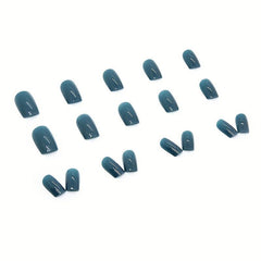 Green Glossy False Nails Square Press On Medium 24pcs