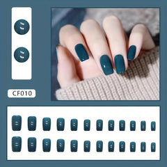 Green Glossy False Nails Square Press On Medium 24pcs