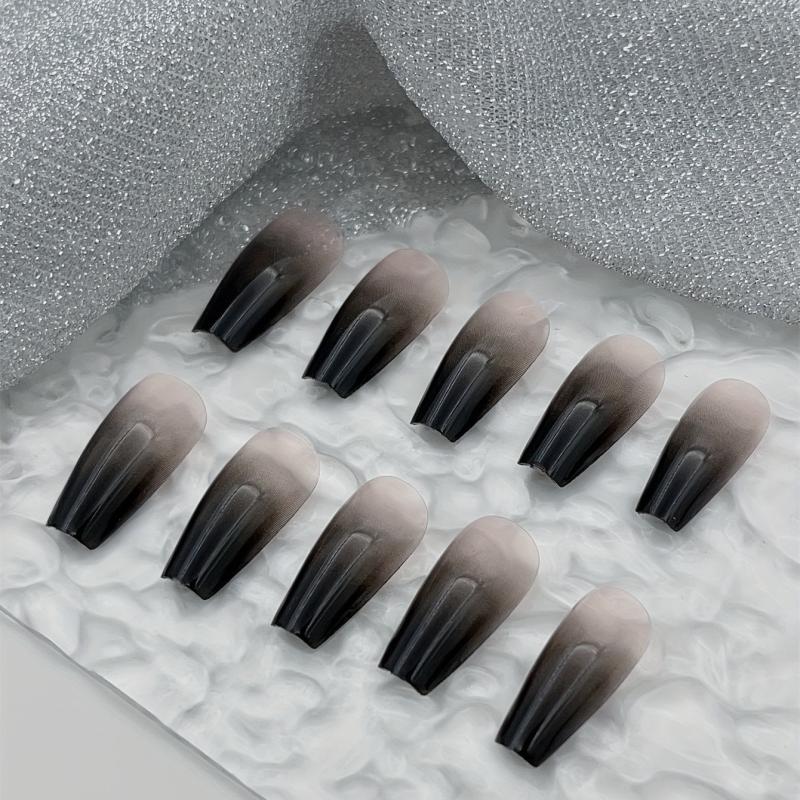 24pcs French Tip Press On Nails Long Coffin Shape Full Cover False Nails