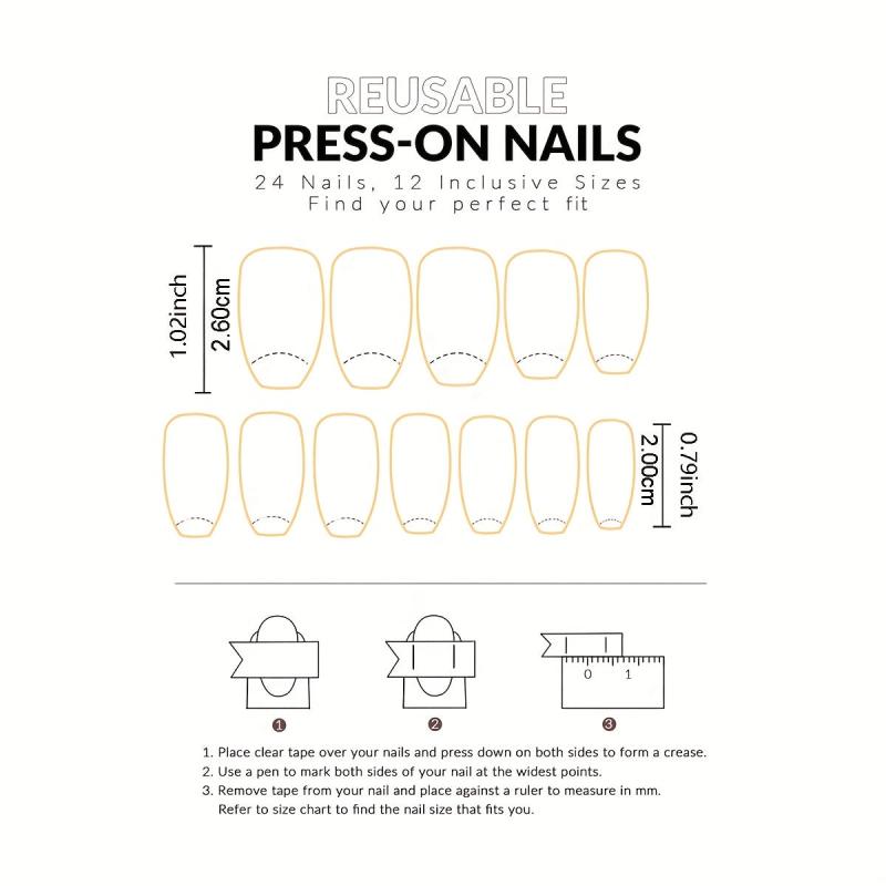 24pcs French Tip Press On Nails Long Coffin Shape Full Cover False Nails