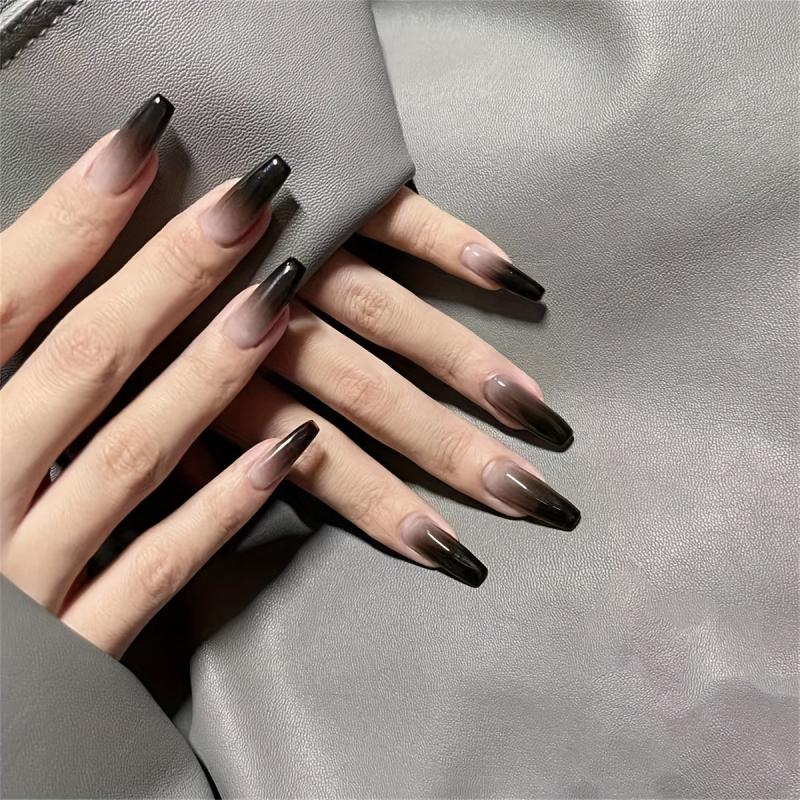24pcs French Tip Press On Nails Long Coffin Shape Full Cover False Nails